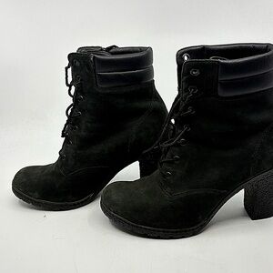 Timberland Women’s Heeled Lace-Up Ankle Boots Black Nubuck Size 8